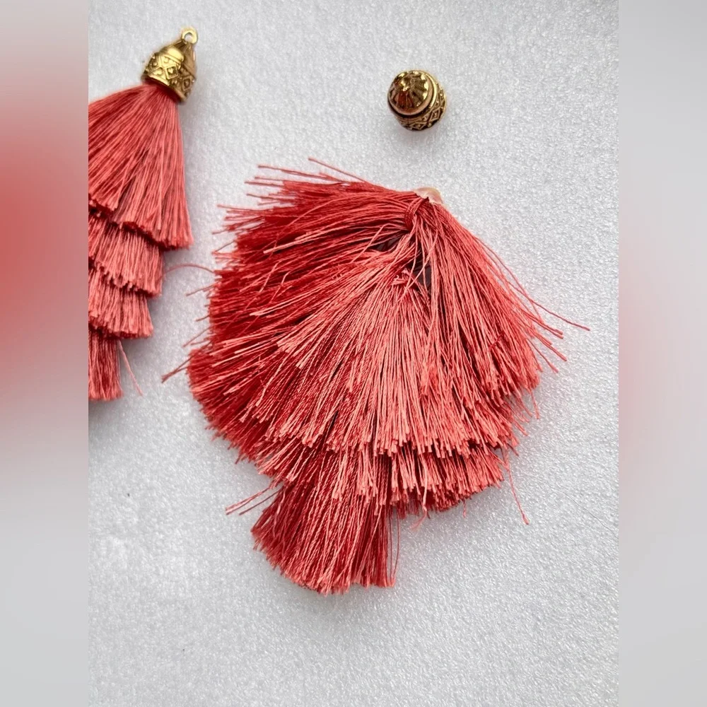 2 TIERED TASSELS for Earrings Keychains Crafts Sewing & More! Mauve & Gold 3.5”